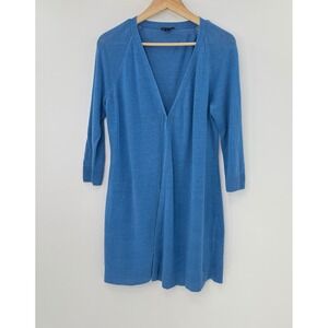 Lafayette 148 NY Blue 100% Linen Cardigan Duster Sweater Cardigan Sz L Old Money